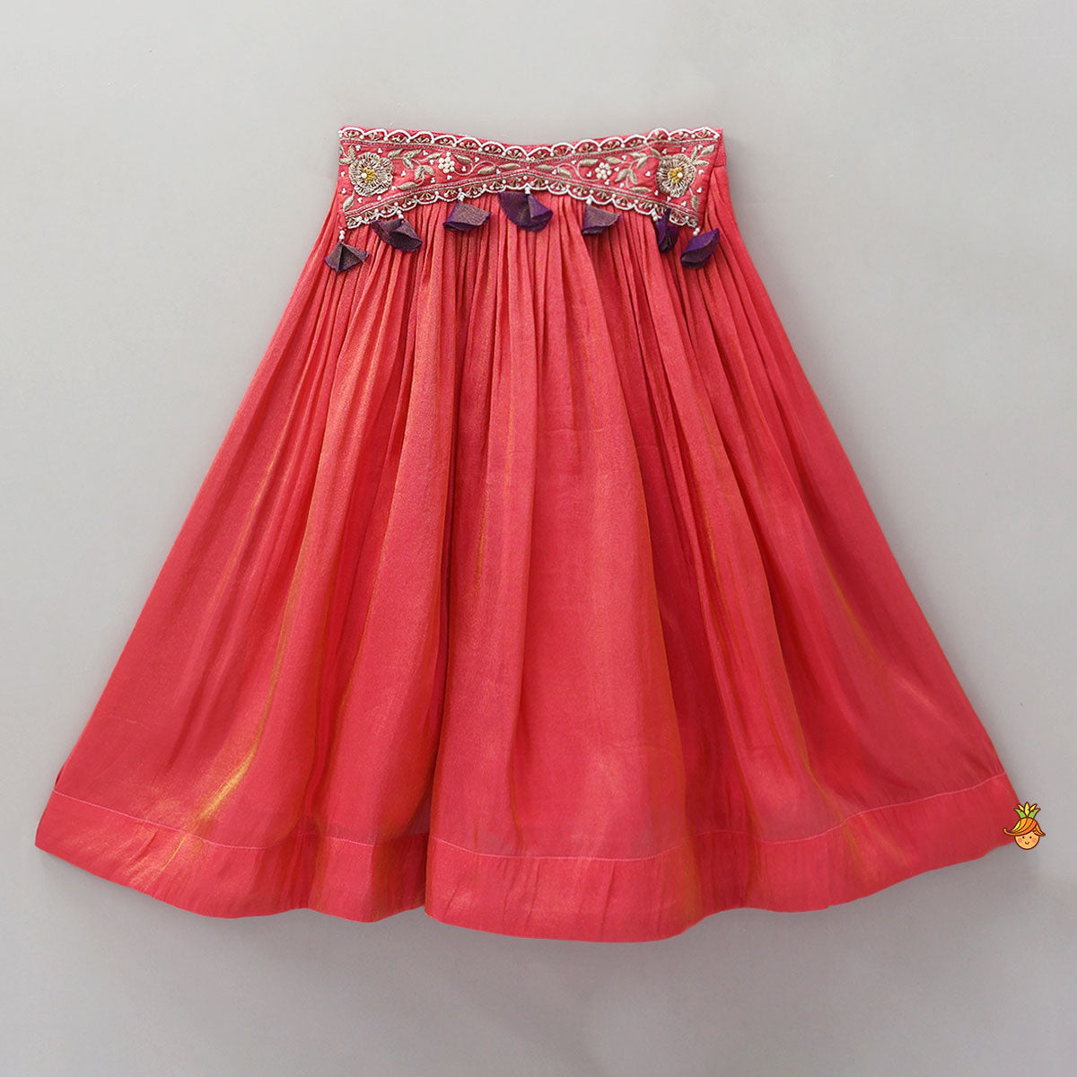 Contrasting Shimmery Crop Top With Embroidered Jacket And Lehenga