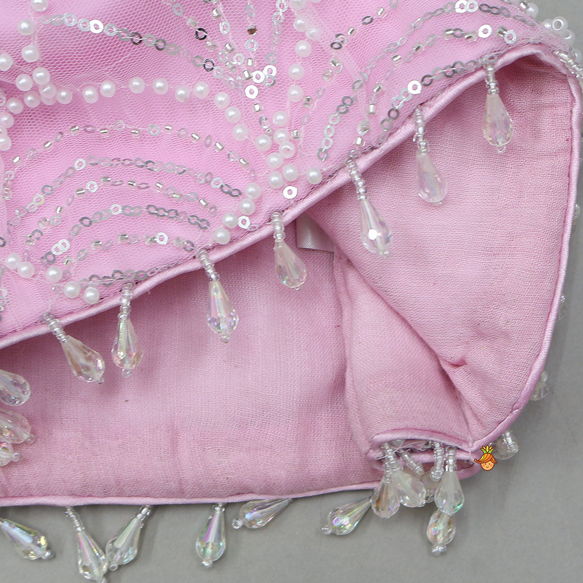 Heavy Embroidered Crop Top And Attached Drape Lehenga With Coordinated Dupatta