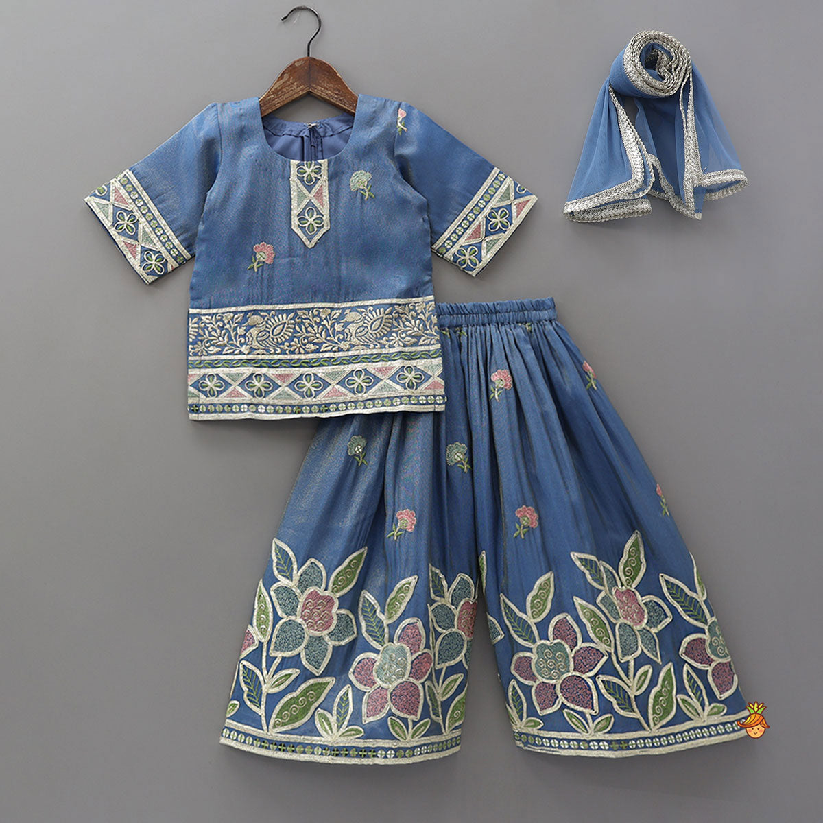Gorgeous Shimmery Kurti With Matching Palazzo And Dupatta