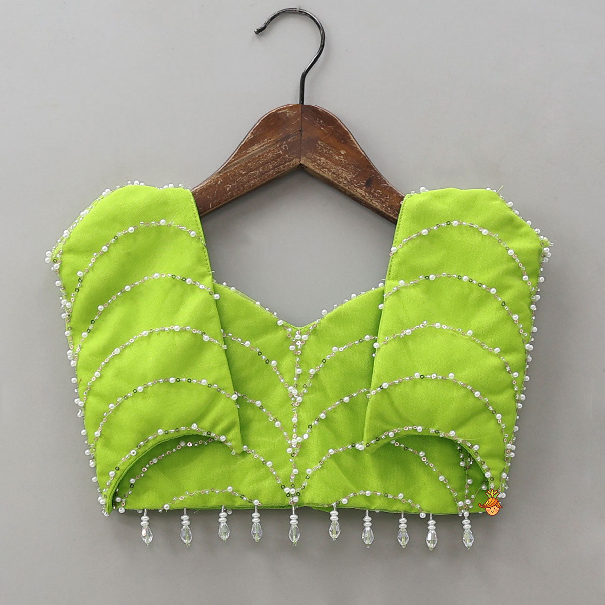 Stylish Sleeves Crop Top And Scalloped Hem Lehenga With Net Dupatta