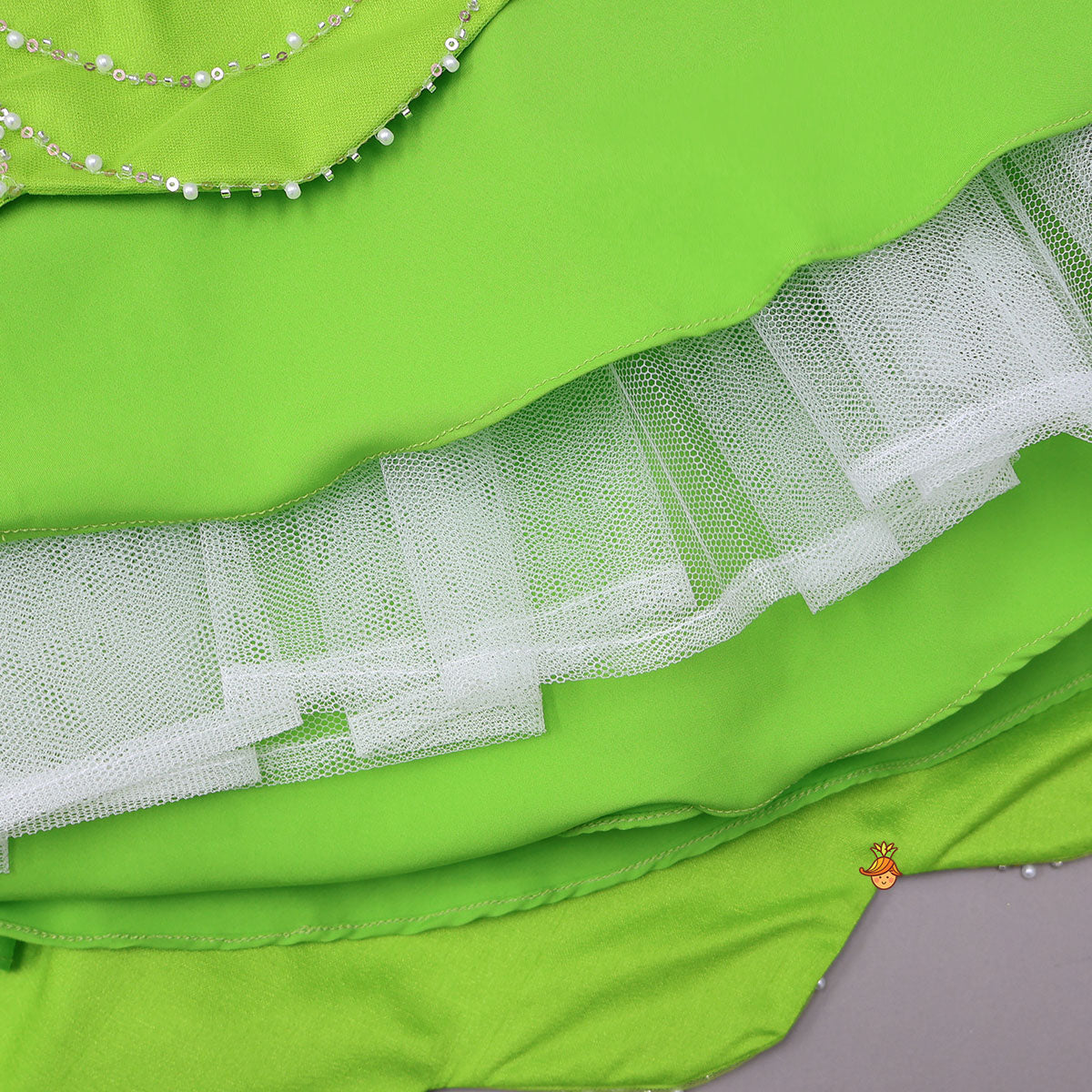 Stylish Sleeves Crop Top And Scalloped Hem Lehenga With Net Dupatta