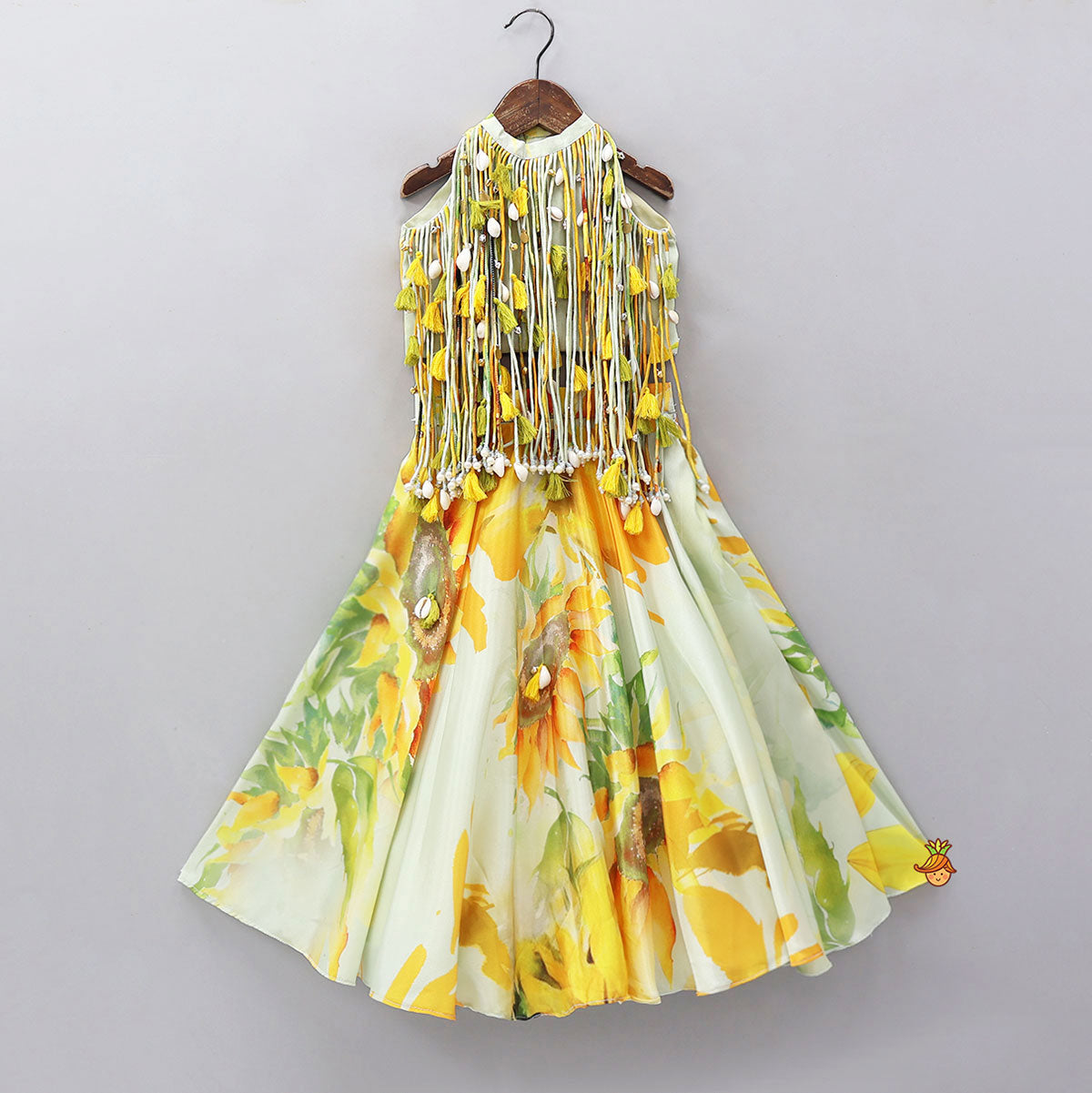 Multiple Hanging Tassel Detail Crop Top And Lehenga