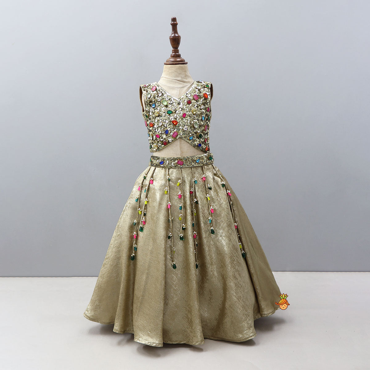 Sequin-Embroidered Sheen Crop Top And Lehenga With Coordinated Dupatta