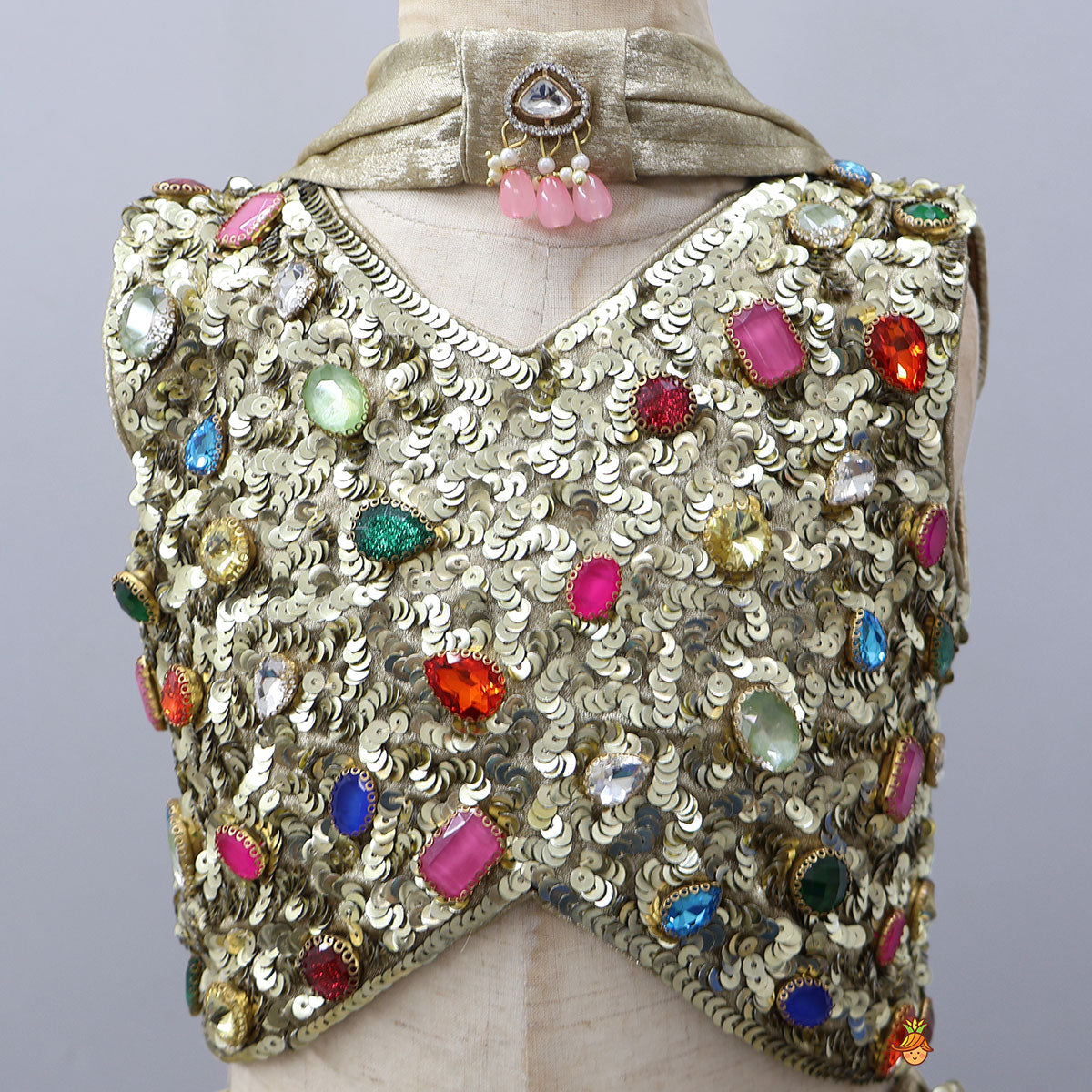 Sequin-Embroidered Sheen Crop Top And Lehenga With Coordinated Dupatta