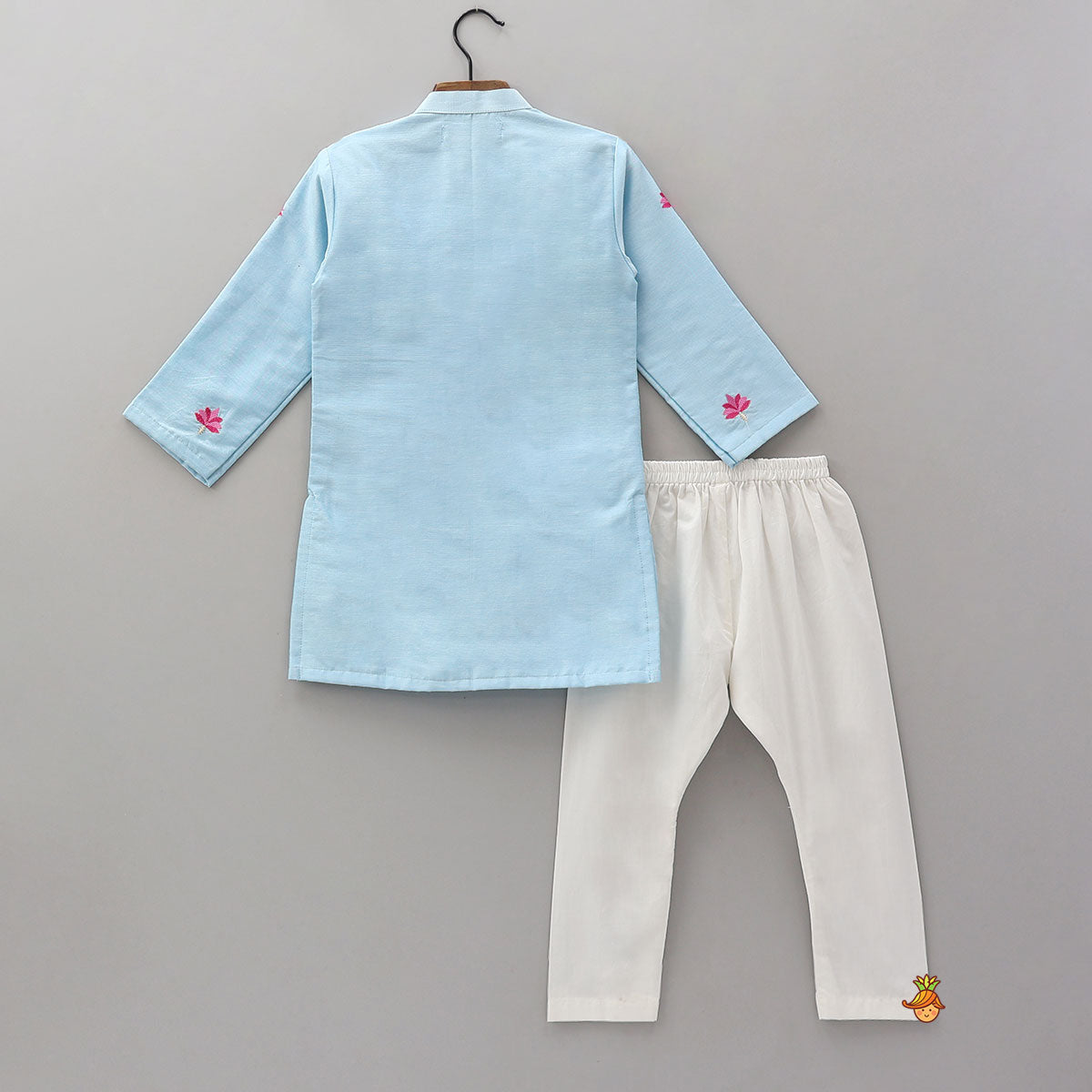 Floral Embroidered Cotton Kurta And Pyjama