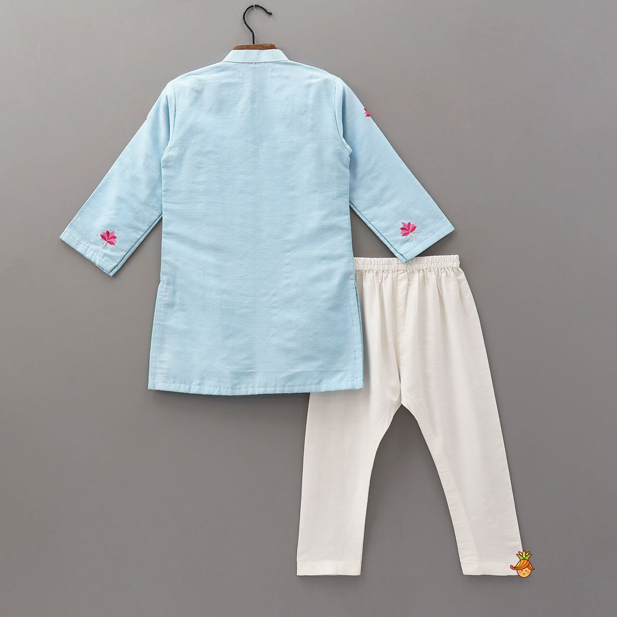Floral Embroidered Cotton Kurta And Pyjama