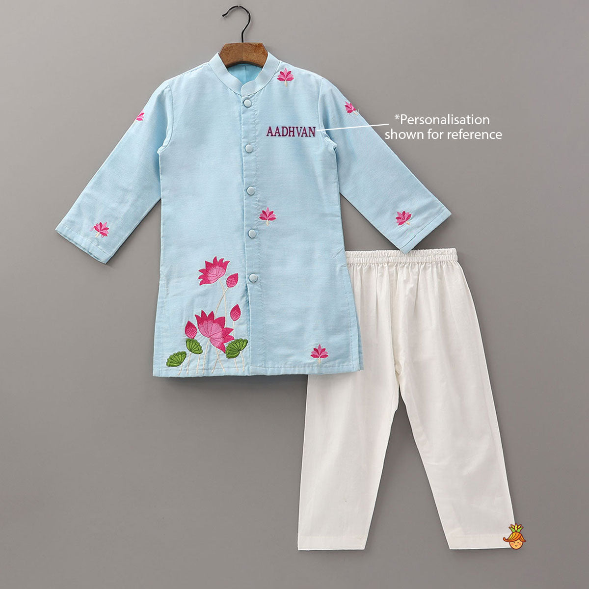 Floral Embroidered Cotton Kurta And Pyjama