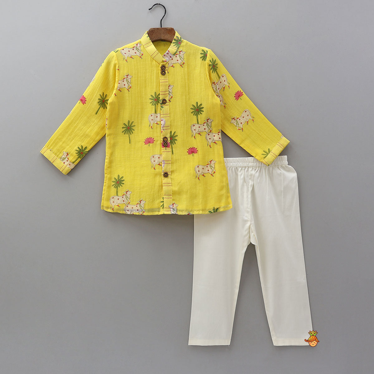 Front-Open Printed Ethnic Kurta With Pyjama