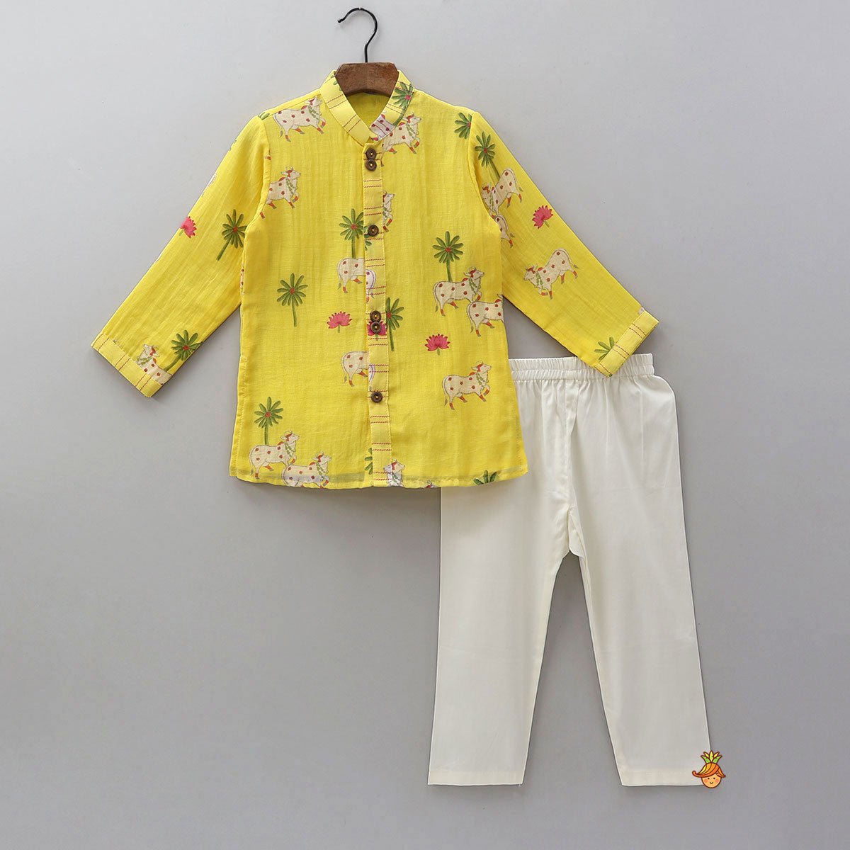 Front-Open Printed Ethnic Kurta With Pyjama