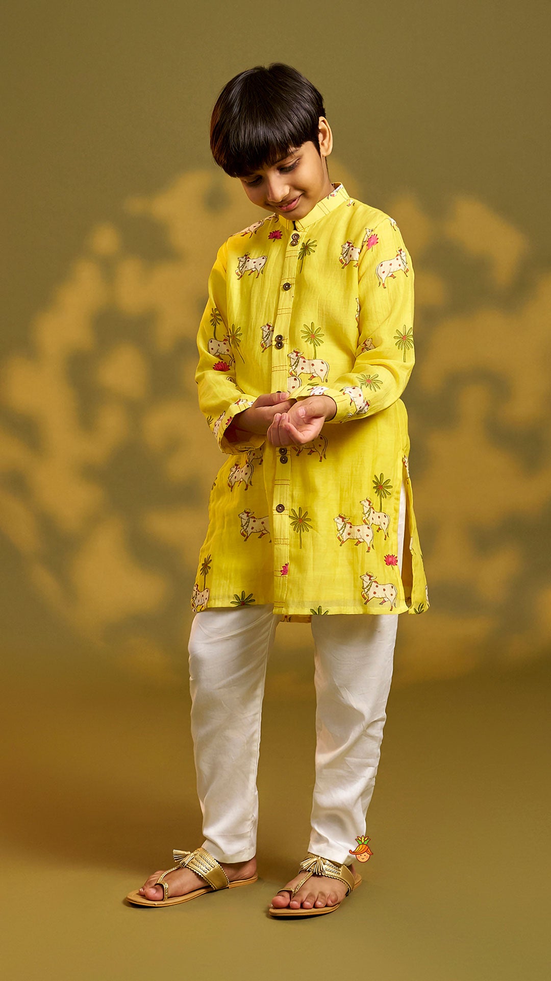 Front-Open Printed Ethnic Kurta With Pyjama