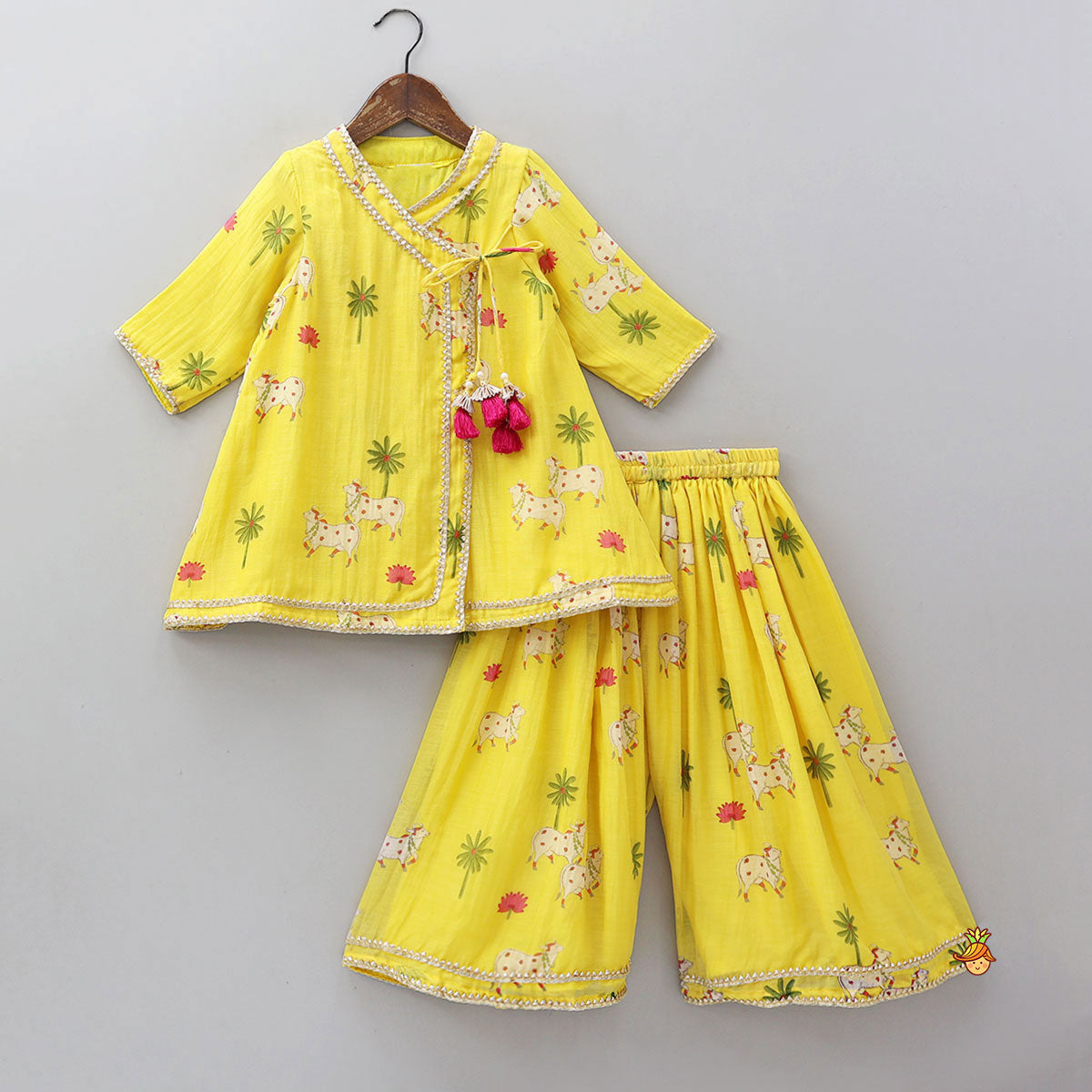 Tie-Knot Detail Angarkha-Style Ethnic Kurti And Palazzo