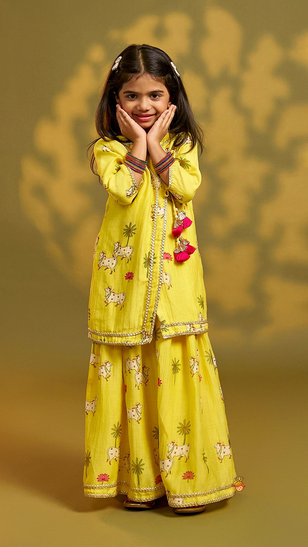 Tie-Knot Detail Angarkha-Style Ethnic Kurti And Palazzo