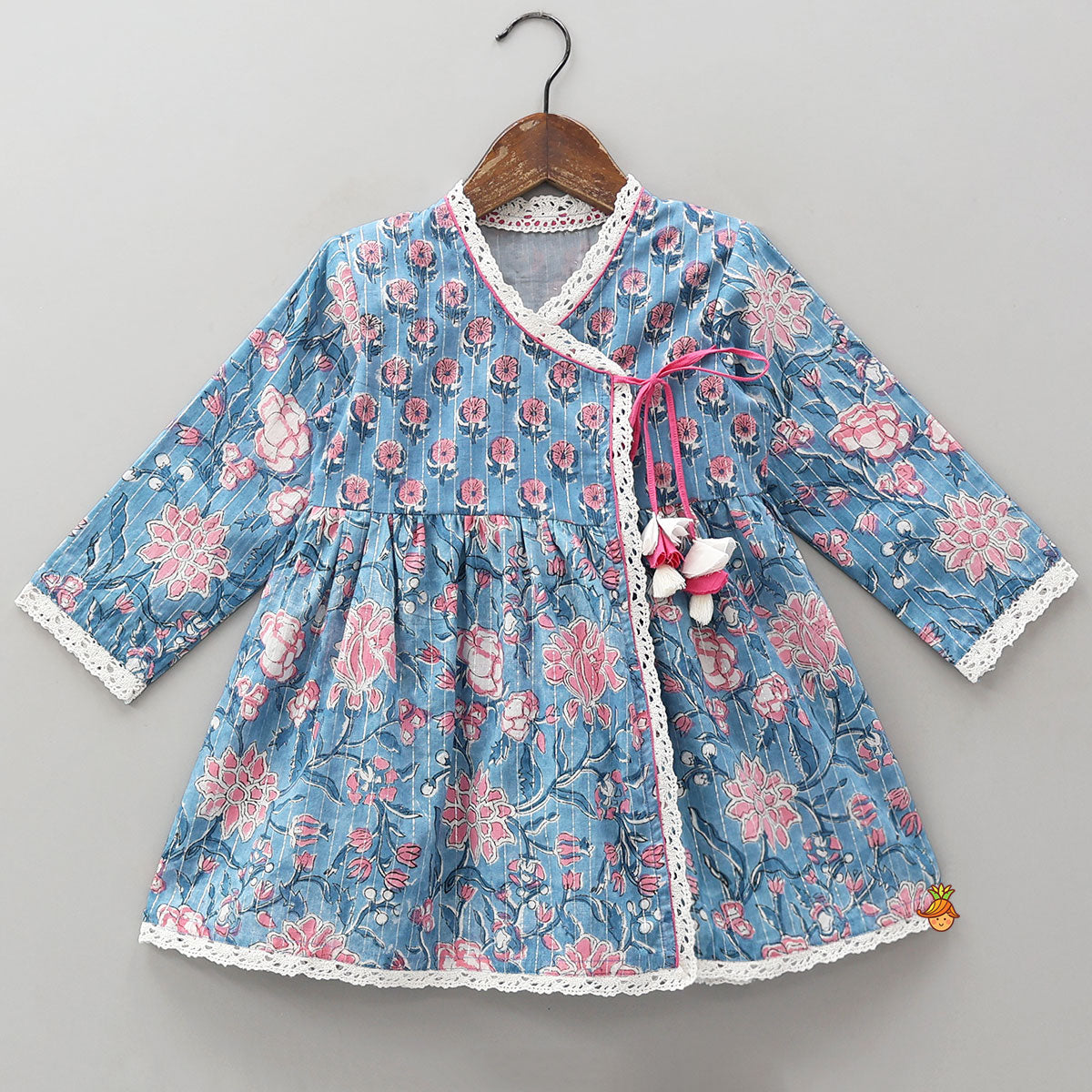 Lurex Striped Hand Block Printed Angarkha Kurti And Dhoti