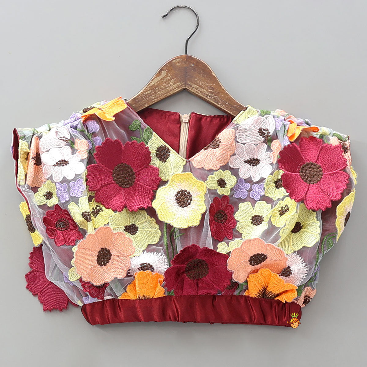 3D Flowers Embellished Elasticated Top And Dhoti Style Skirt