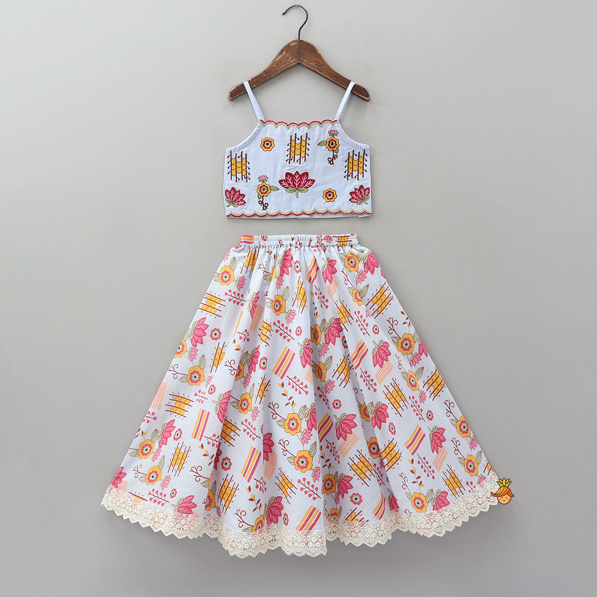 Embroidered Strappy Crop Top And Matching Lehenga