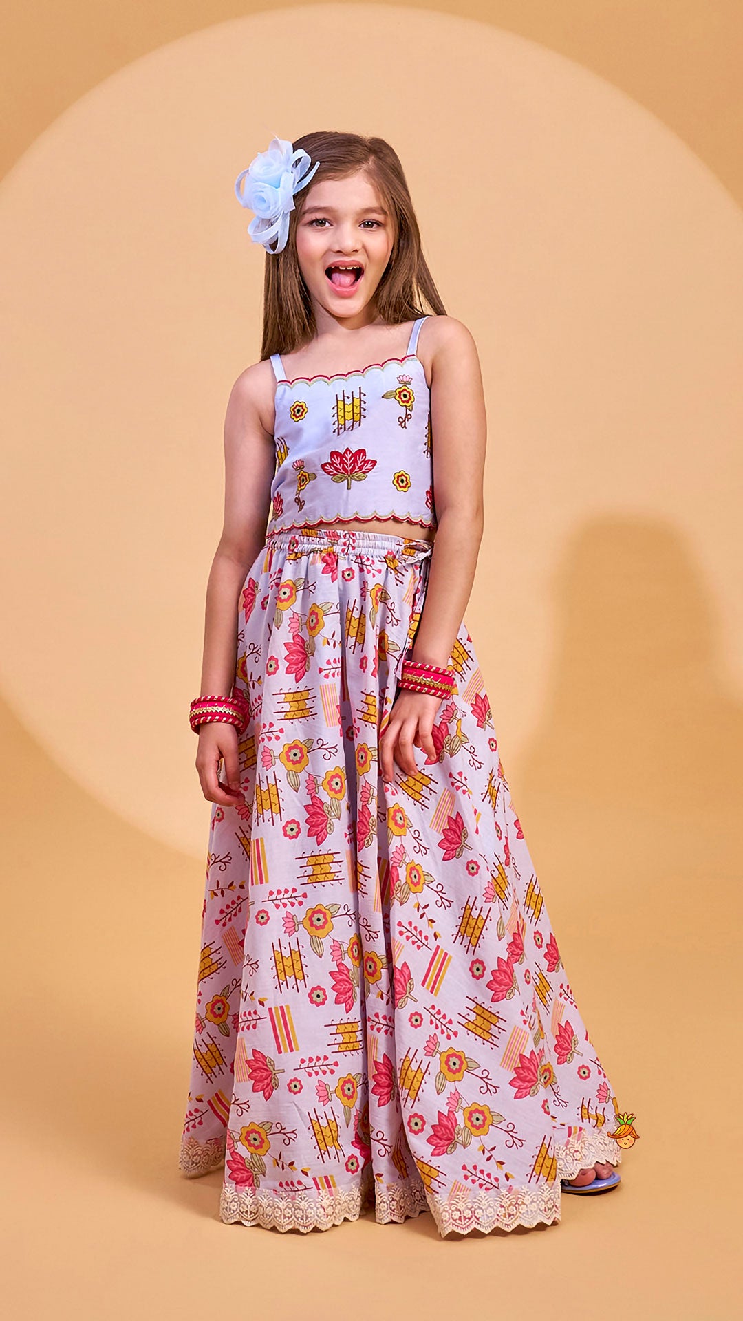 Embroidered Strappy Crop Top And Matching Lehenga