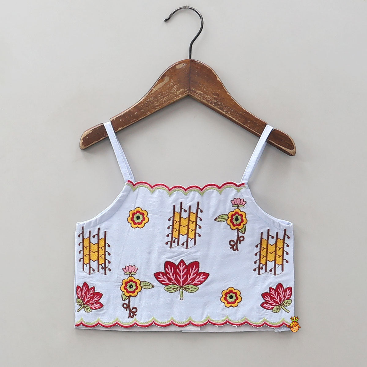 Embroidered Strappy Crop Top And Matching Lehenga