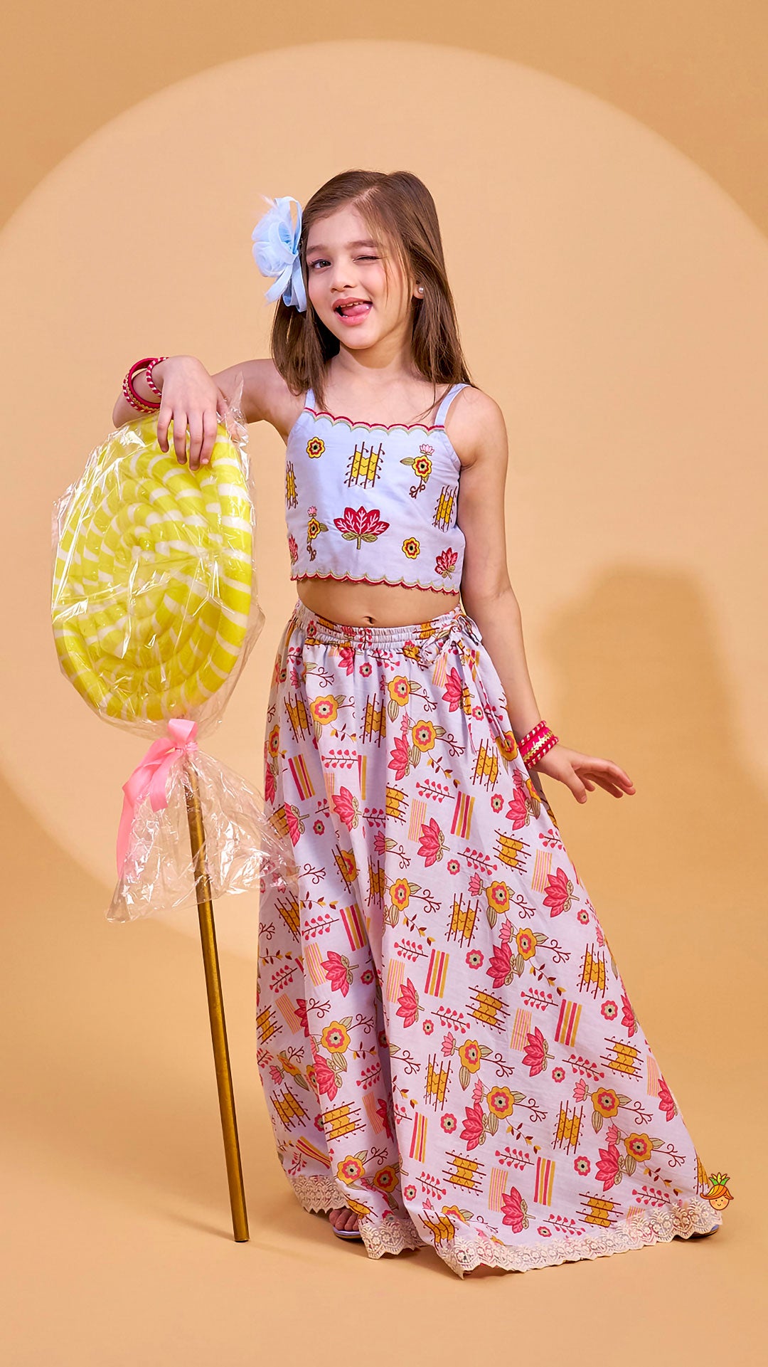 Embroidered Strappy Crop Top And Matching Lehenga
