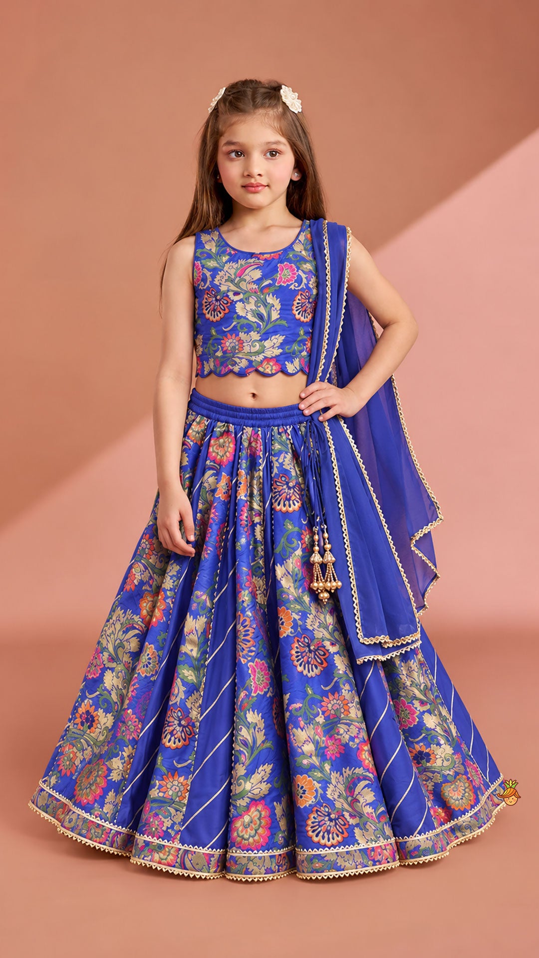 Gorgeous Brocade Crop Top And Lehenga With Matching Dupatta