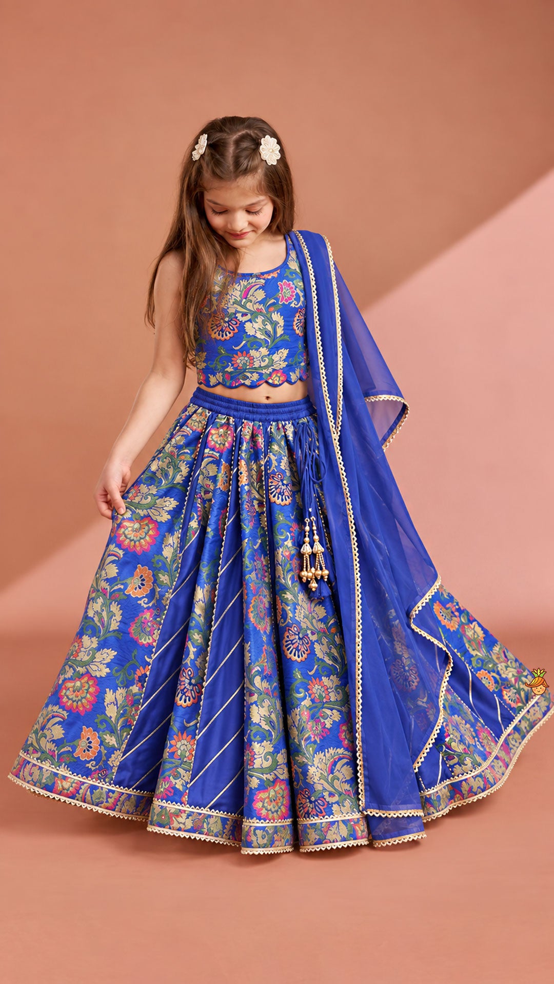 Gorgeous Brocade Crop Top And Lehenga With Matching Dupatta