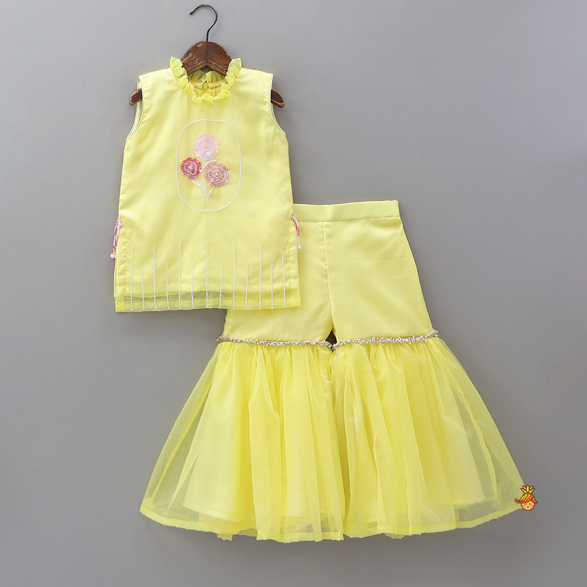 Embroidered Yoke Organza Kurti And Sharara