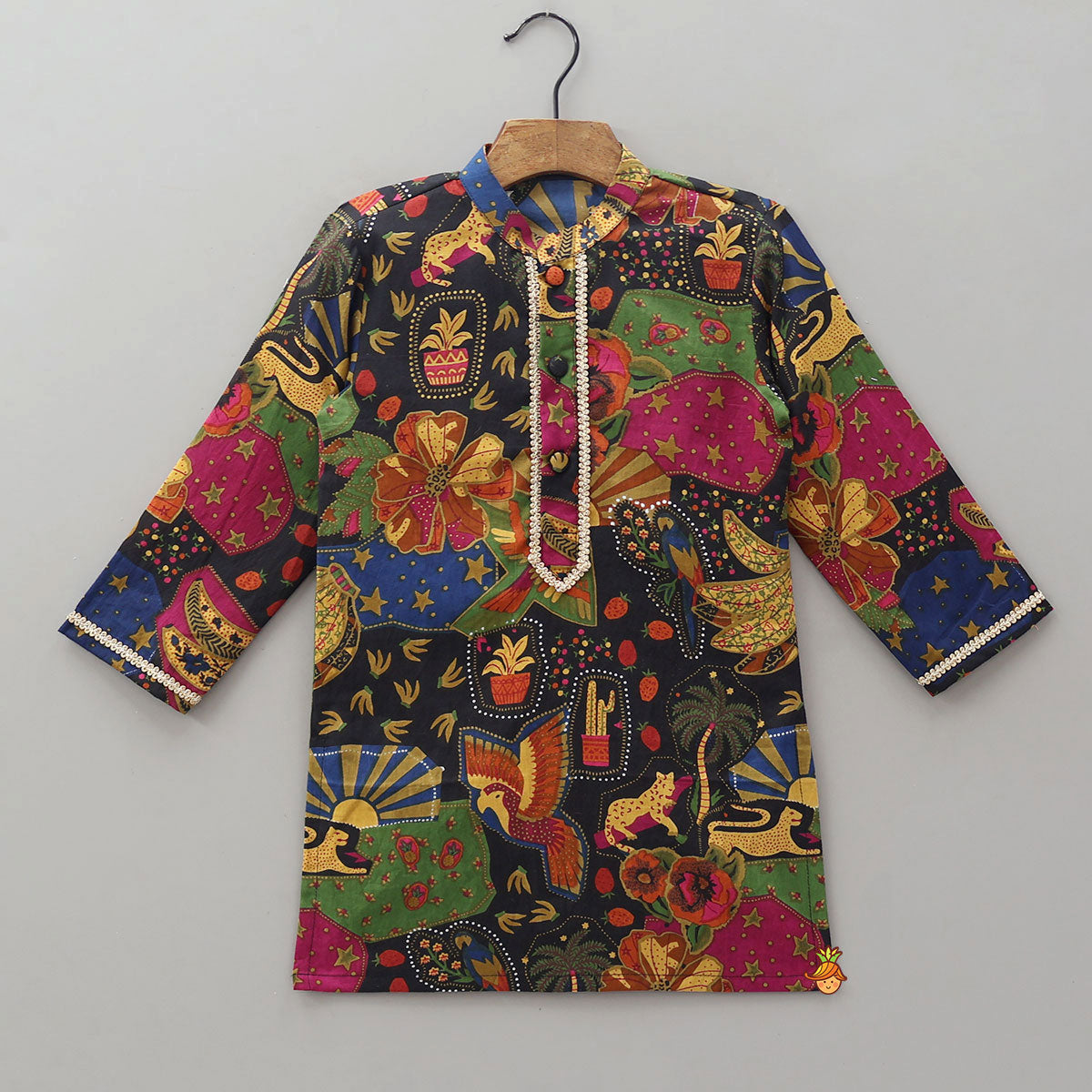 Lace Work Printed Kurta With Pyjama