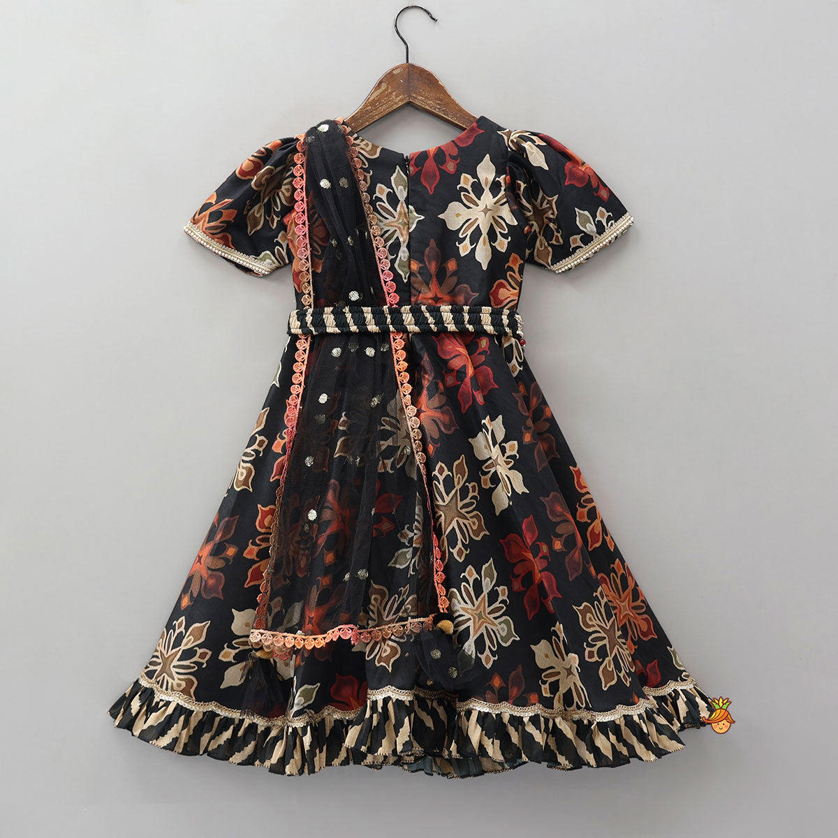 Elegant Anarkali With Attached Net Dupatta And Waist Belt