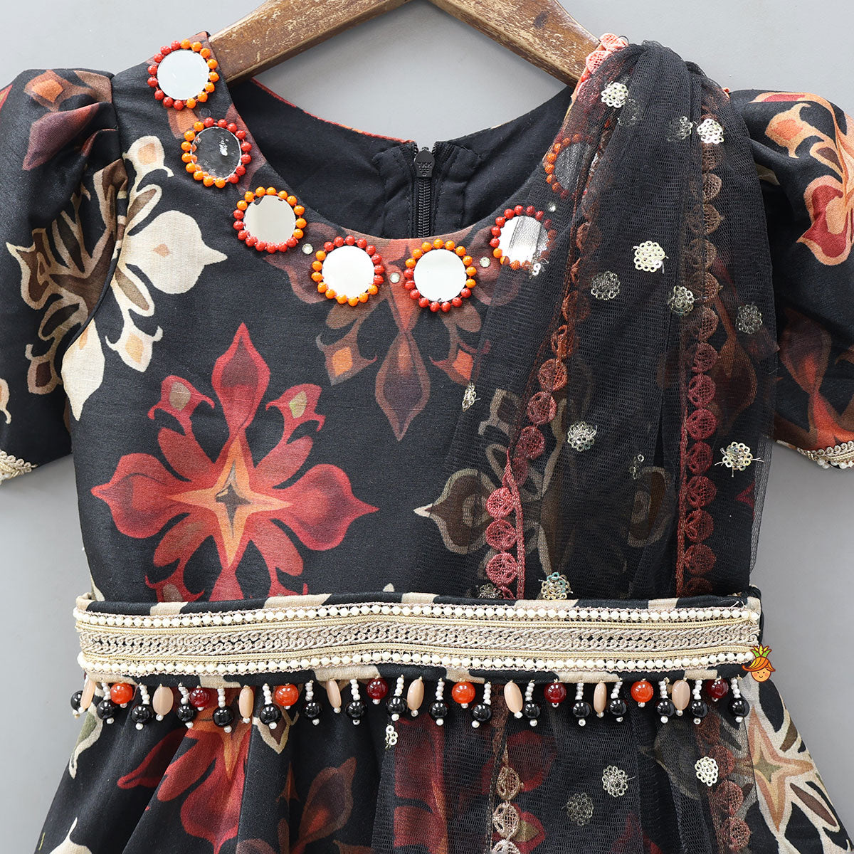 Elegant Anarkali With Attached Net Dupatta And Waist Belt