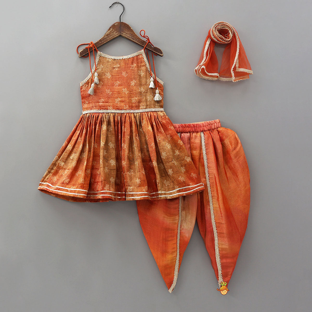 Tie Up Peplum Shimmery Kurti And Dhoti Pant With Dupatta