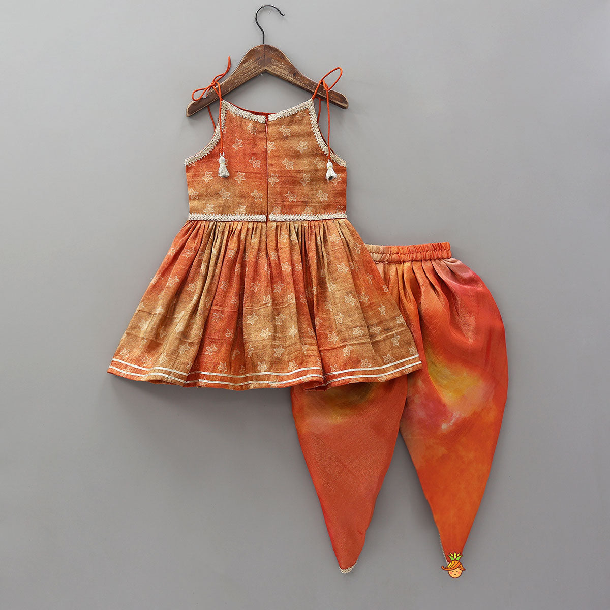 Tie Up Peplum Shimmery Kurti And Dhoti Pant With Dupatta