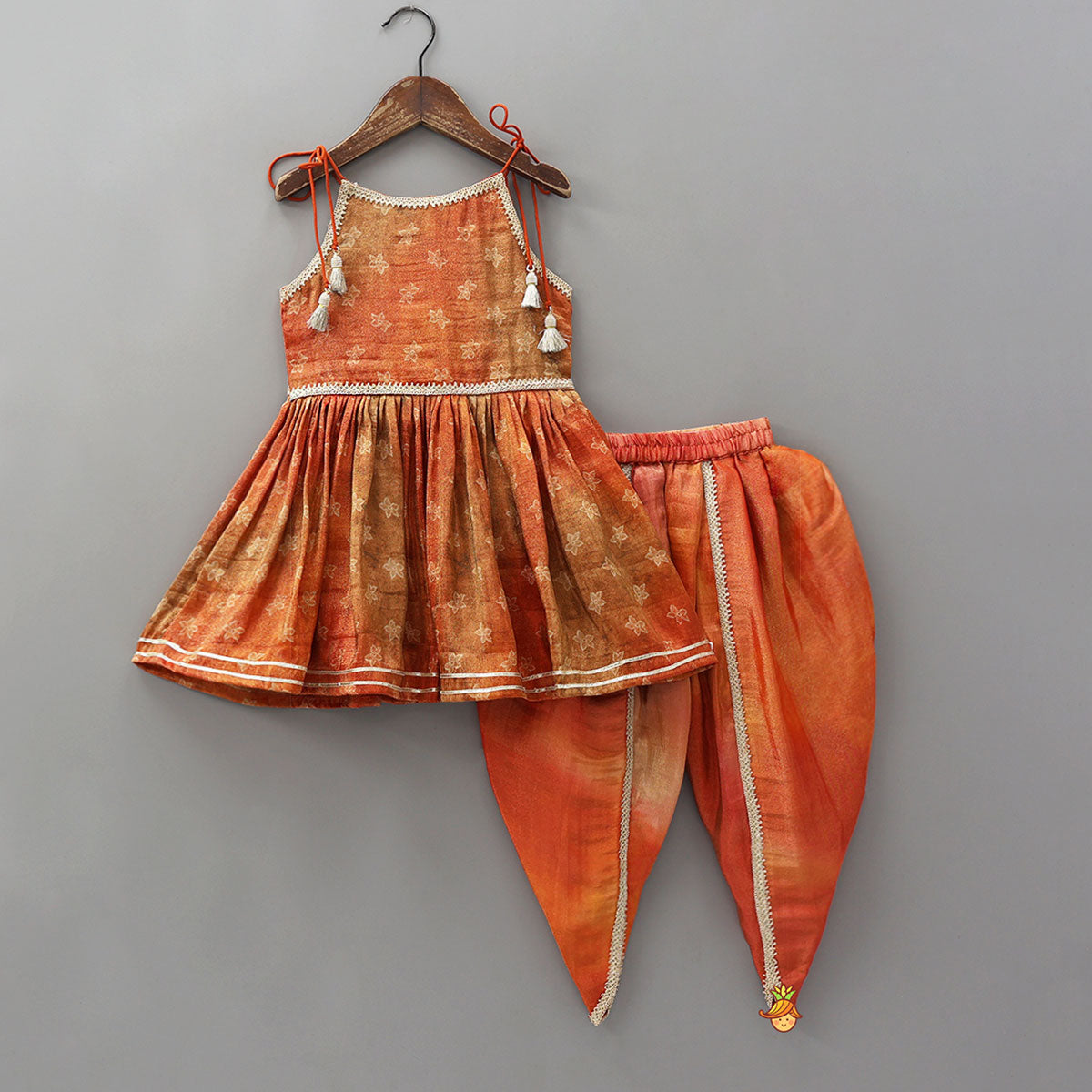 Tie Up Peplum Shimmery Kurti And Dhoti Pant With Dupatta