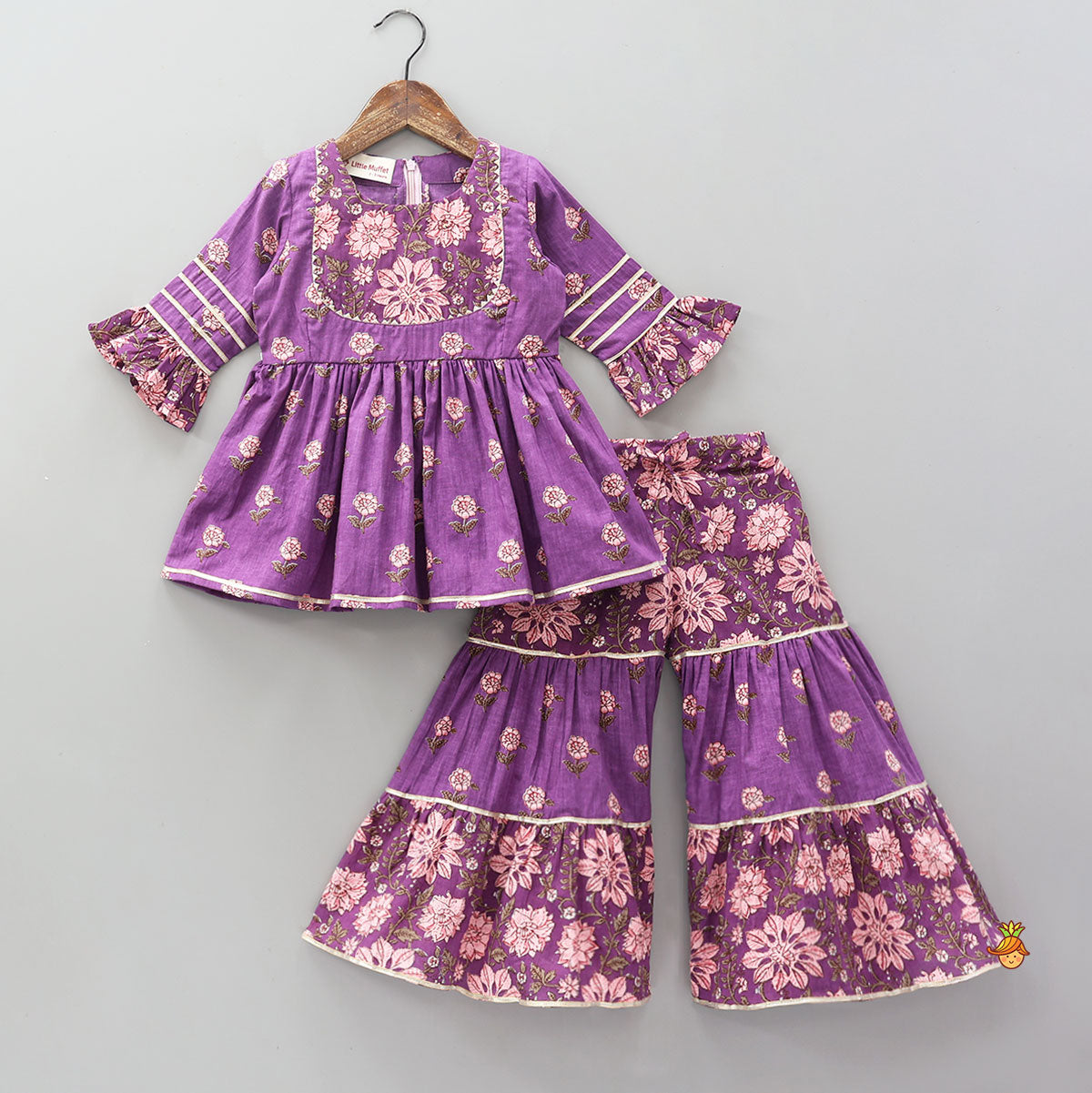 Beautifully Printed Kurti With Sharara And Dupatta