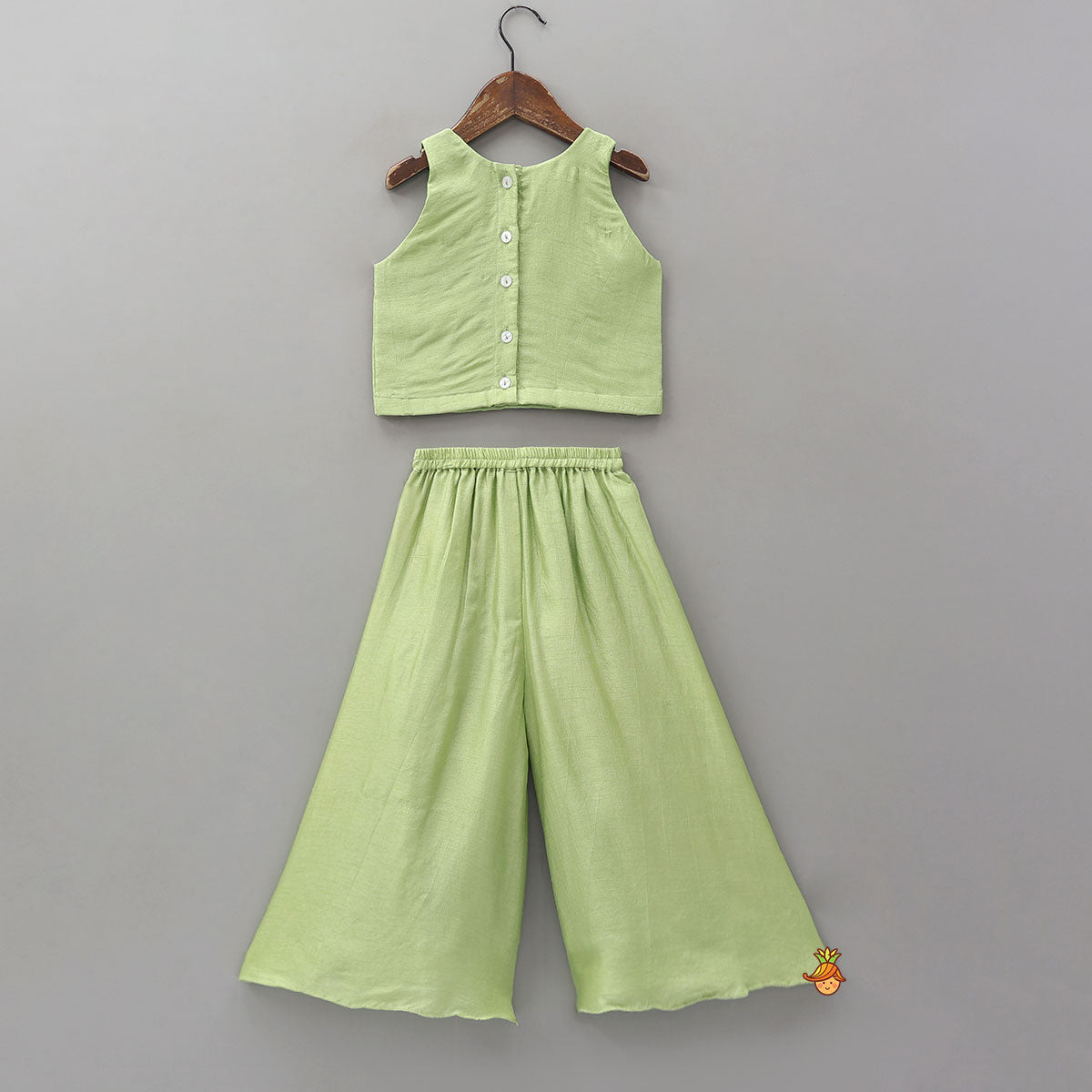 Floral Thread Embroidered Sleeveless Crop Top And Flared Palazzo