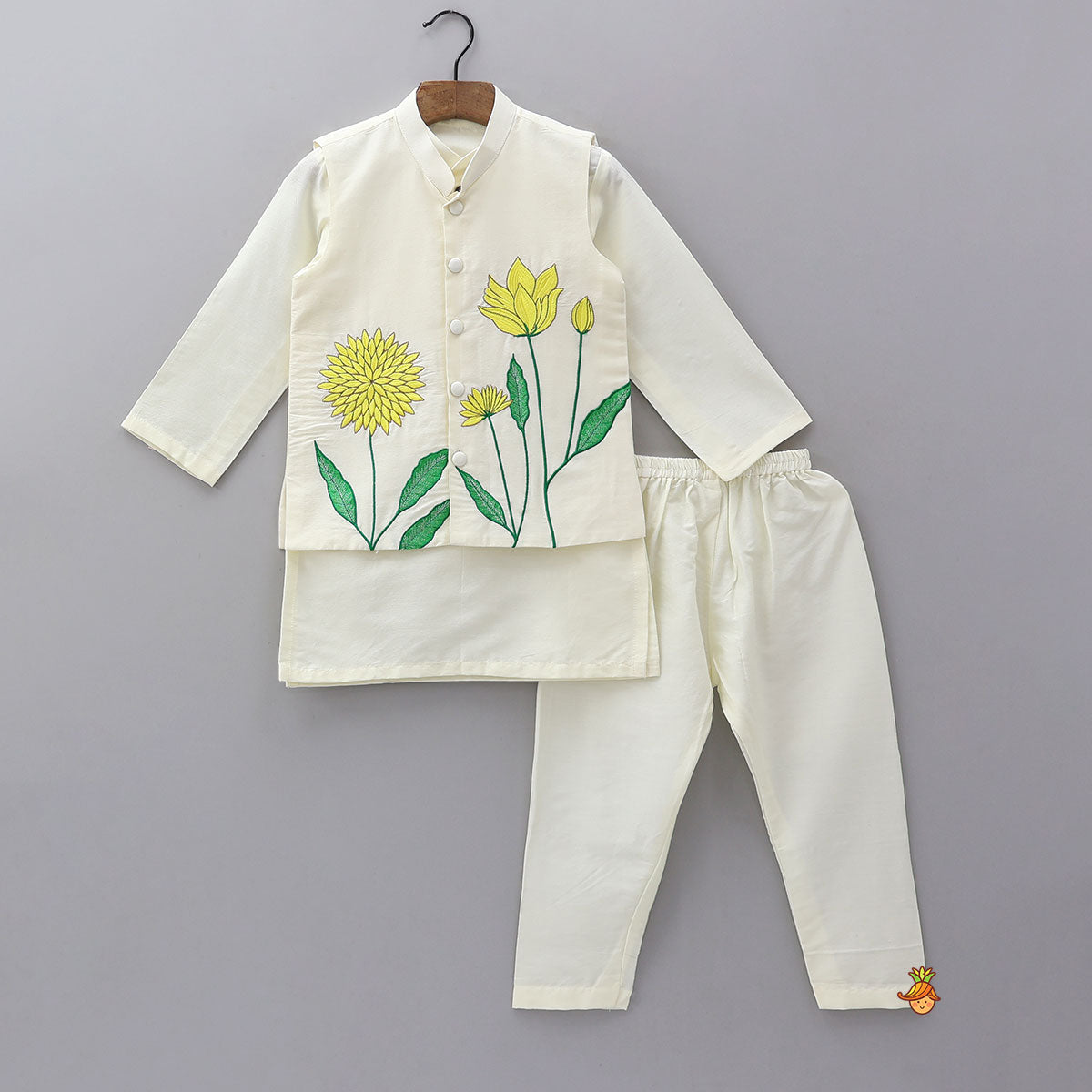 Ethnic Kurta With Beautifully Embroidered Jacket And Pyjama