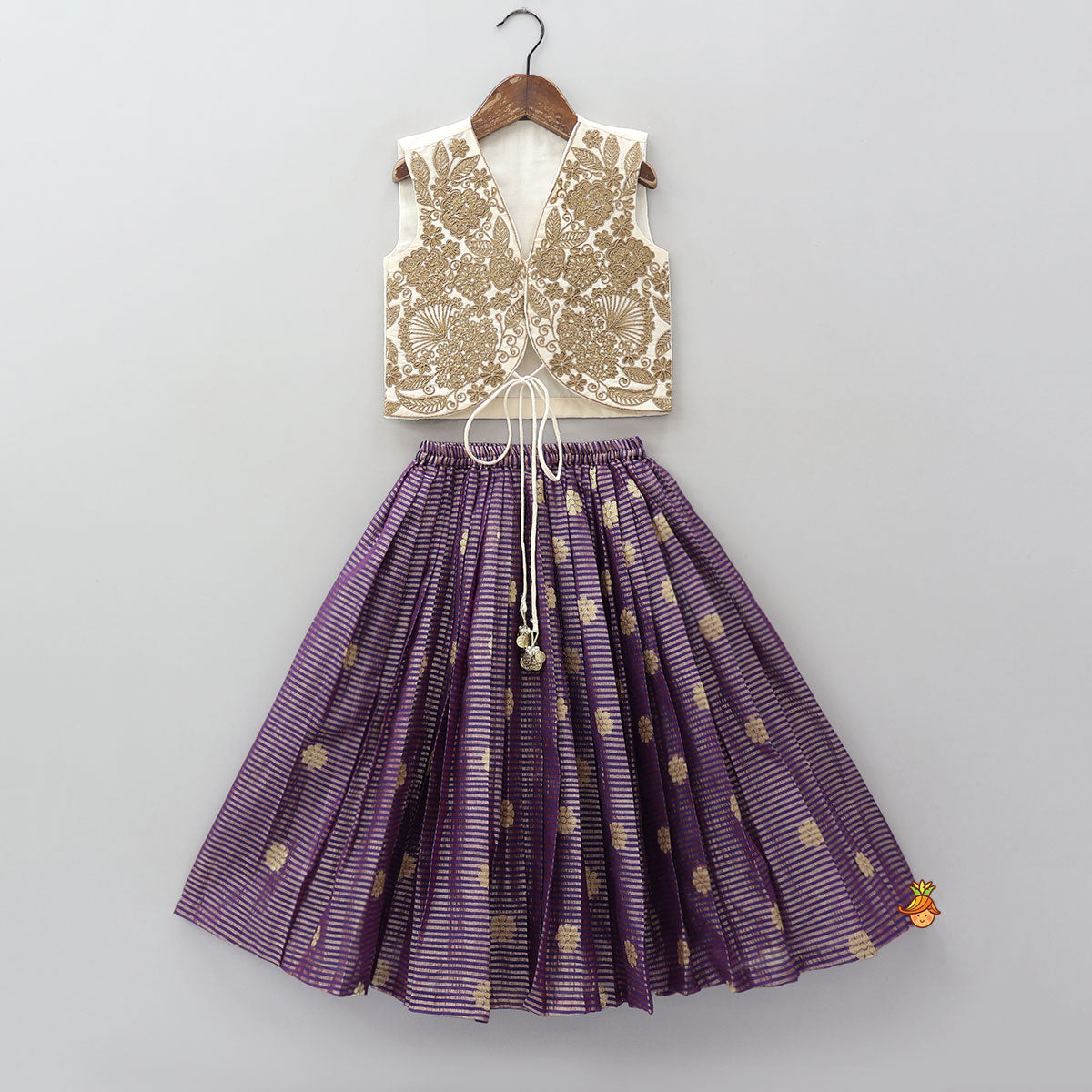 Front Tie-Knot Crop Top And Lehenga