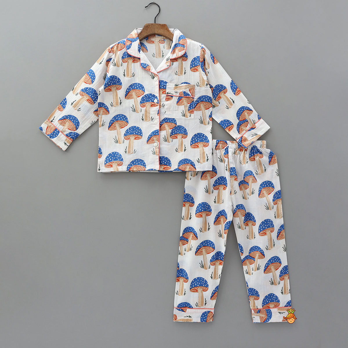Notch Collar Printed Cotton Sleepwear