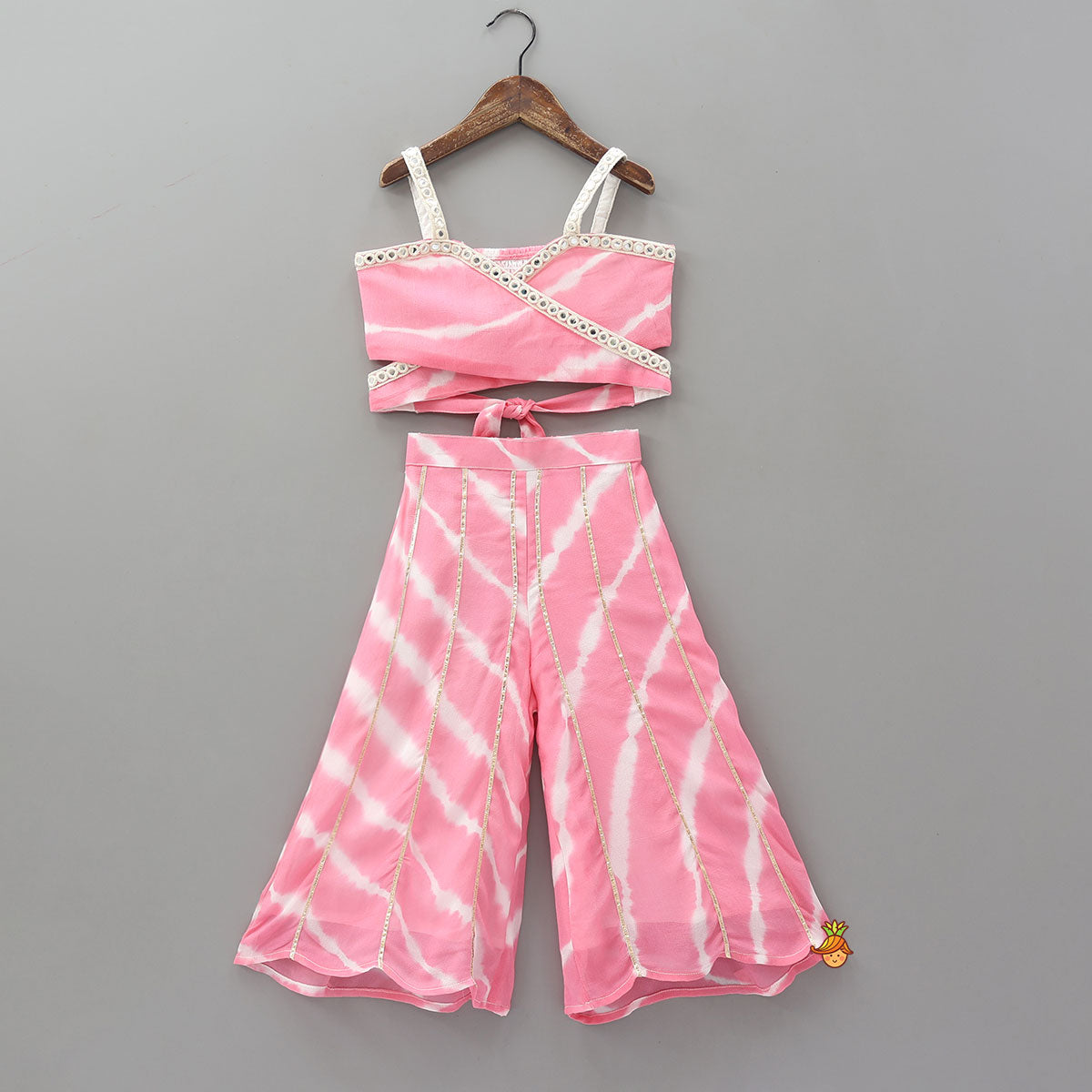 Tie Dye Wrap Style Crop Top With Palazzo And Dupatta