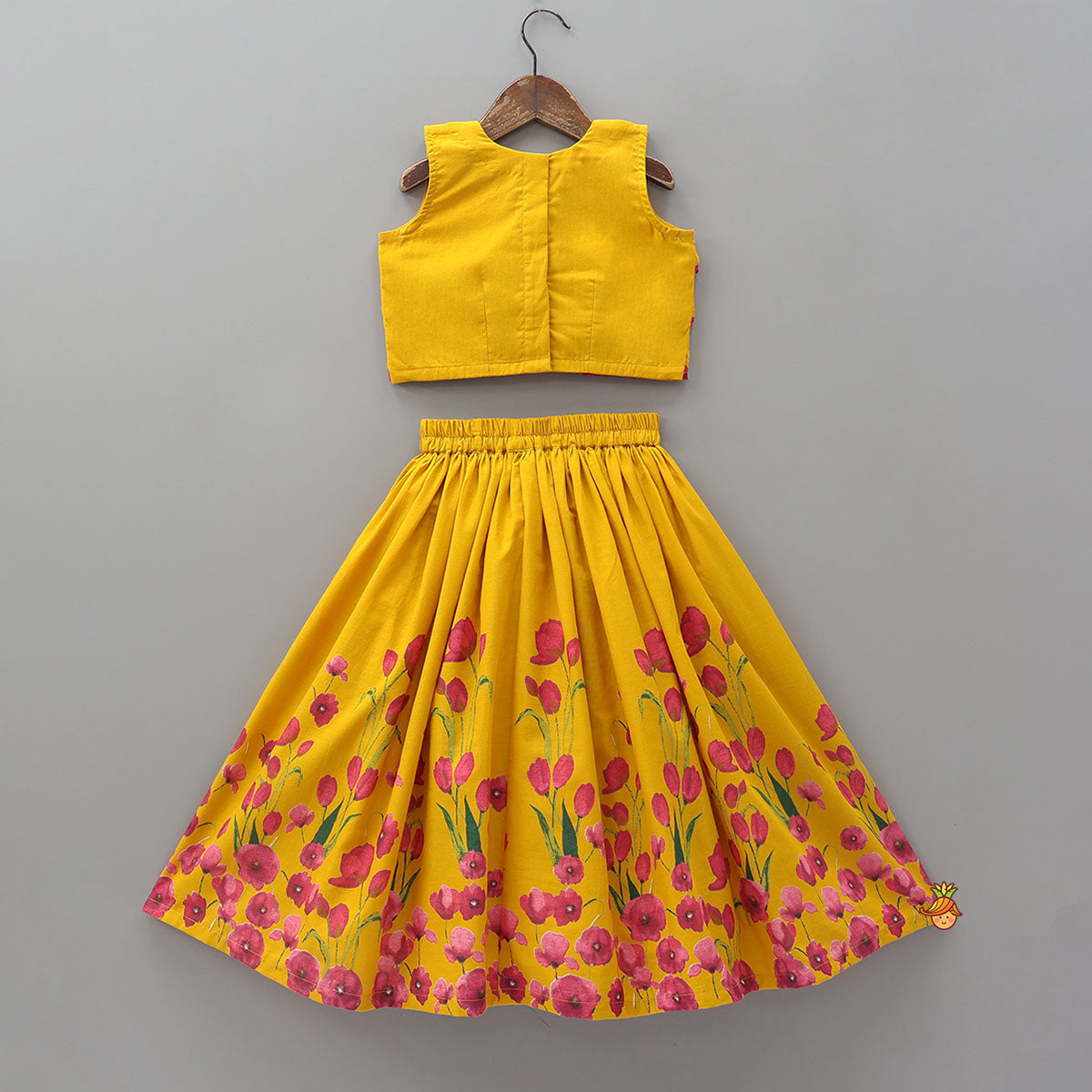 Stylish Tiered Ruffle Crop Top With Floral Print Lehenga
