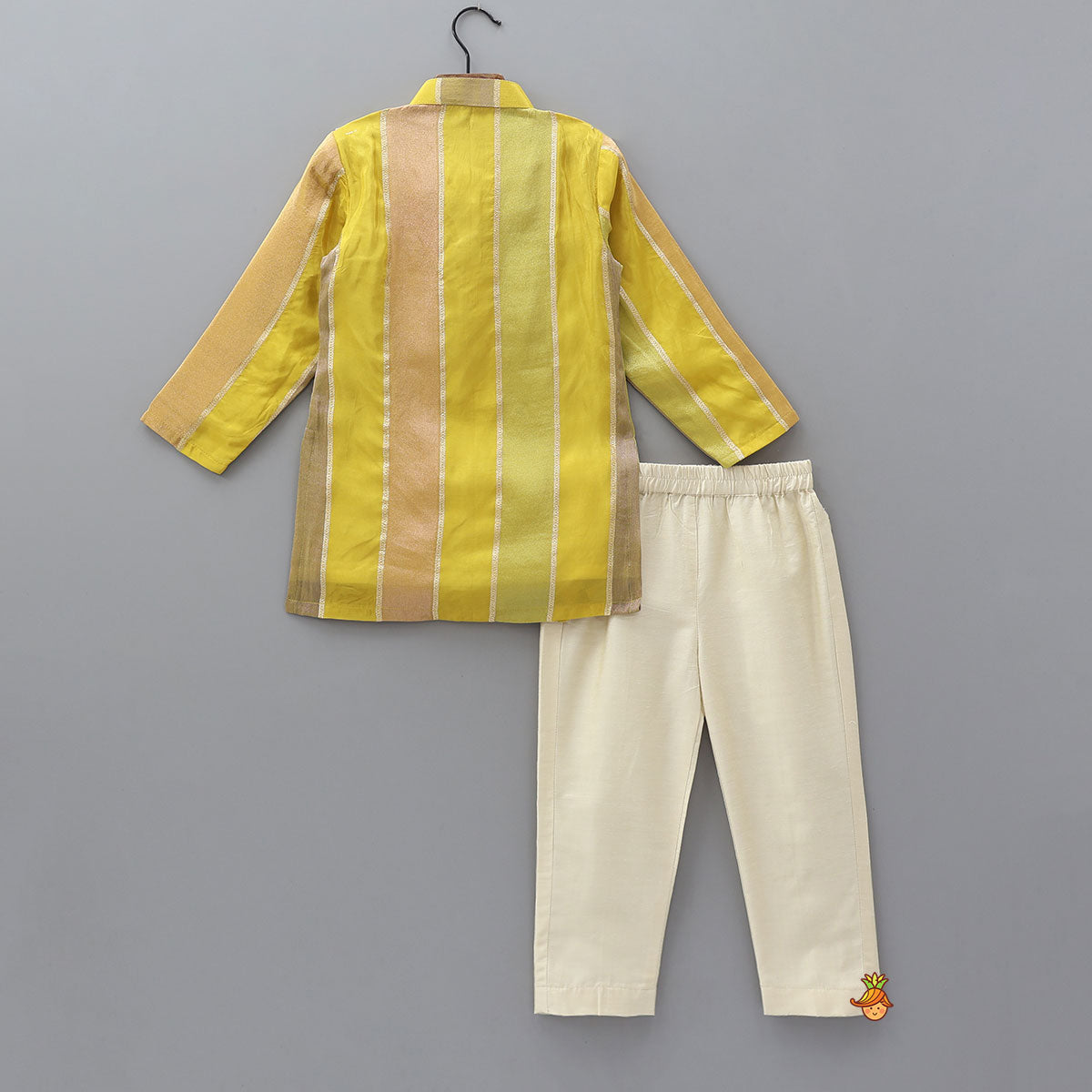 Shimmer Lace Detailed Contrast Striped Kurta With Pyjama
