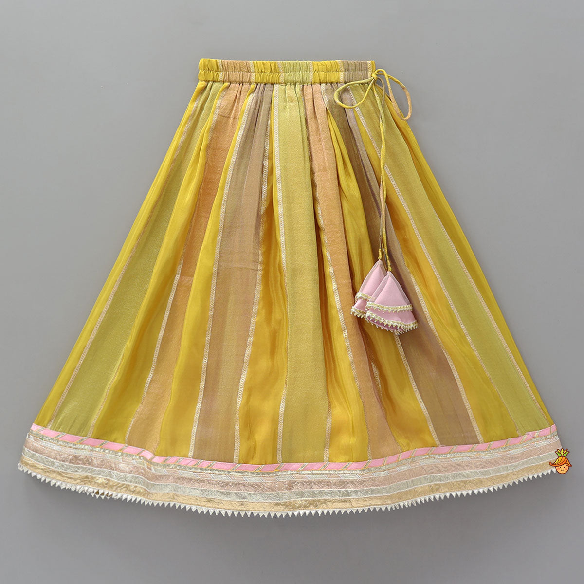 Mirror Embellished Lace Detailed Top And Lehenga With Heart Shaped Bag