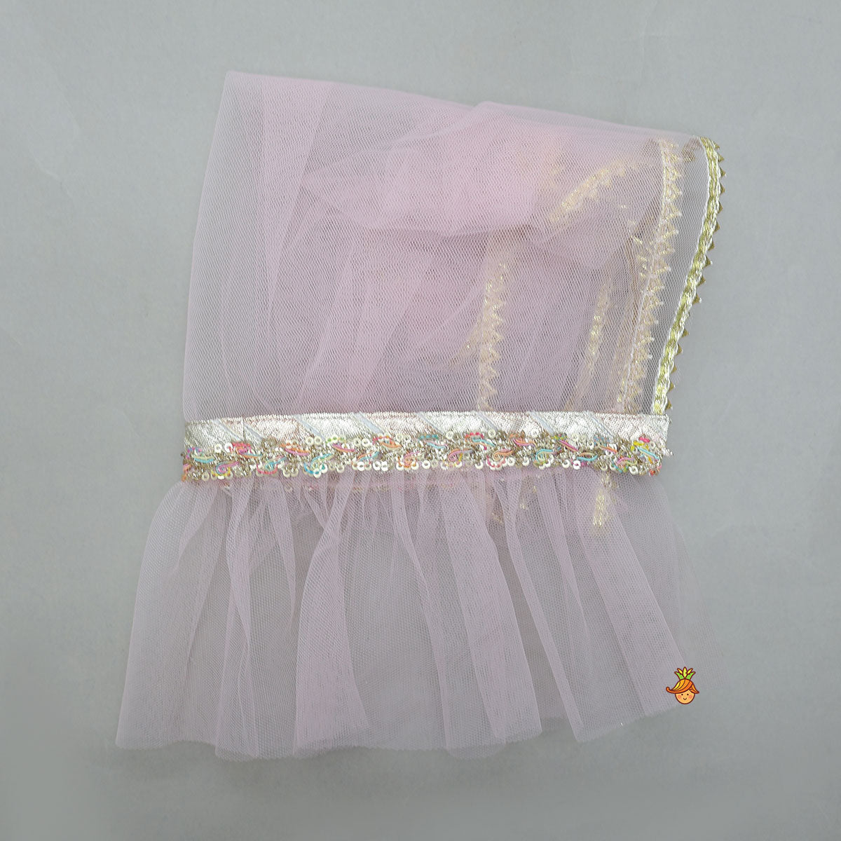 Mirror Embellished Lace Detailed Top And Lehenga With Heart Shaped Bag