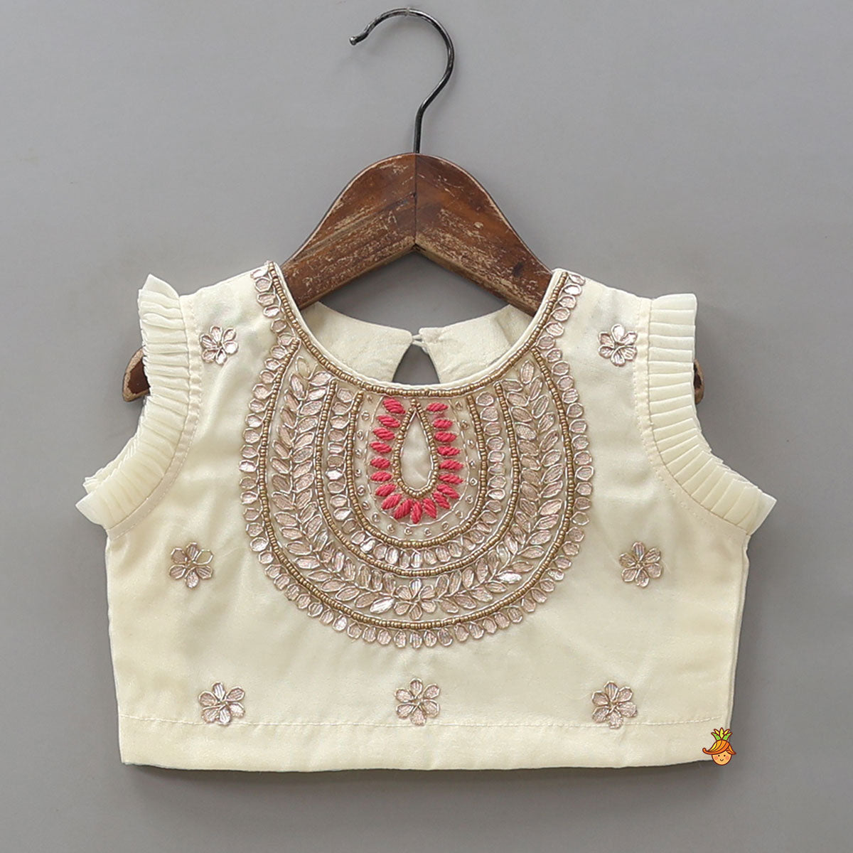 Pleated Armhole Crop Top And Lehenga With Net Dupatta