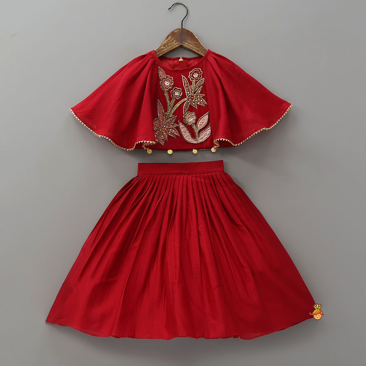 Cape Style Hand Embroidered Top And Pleated Lehenga