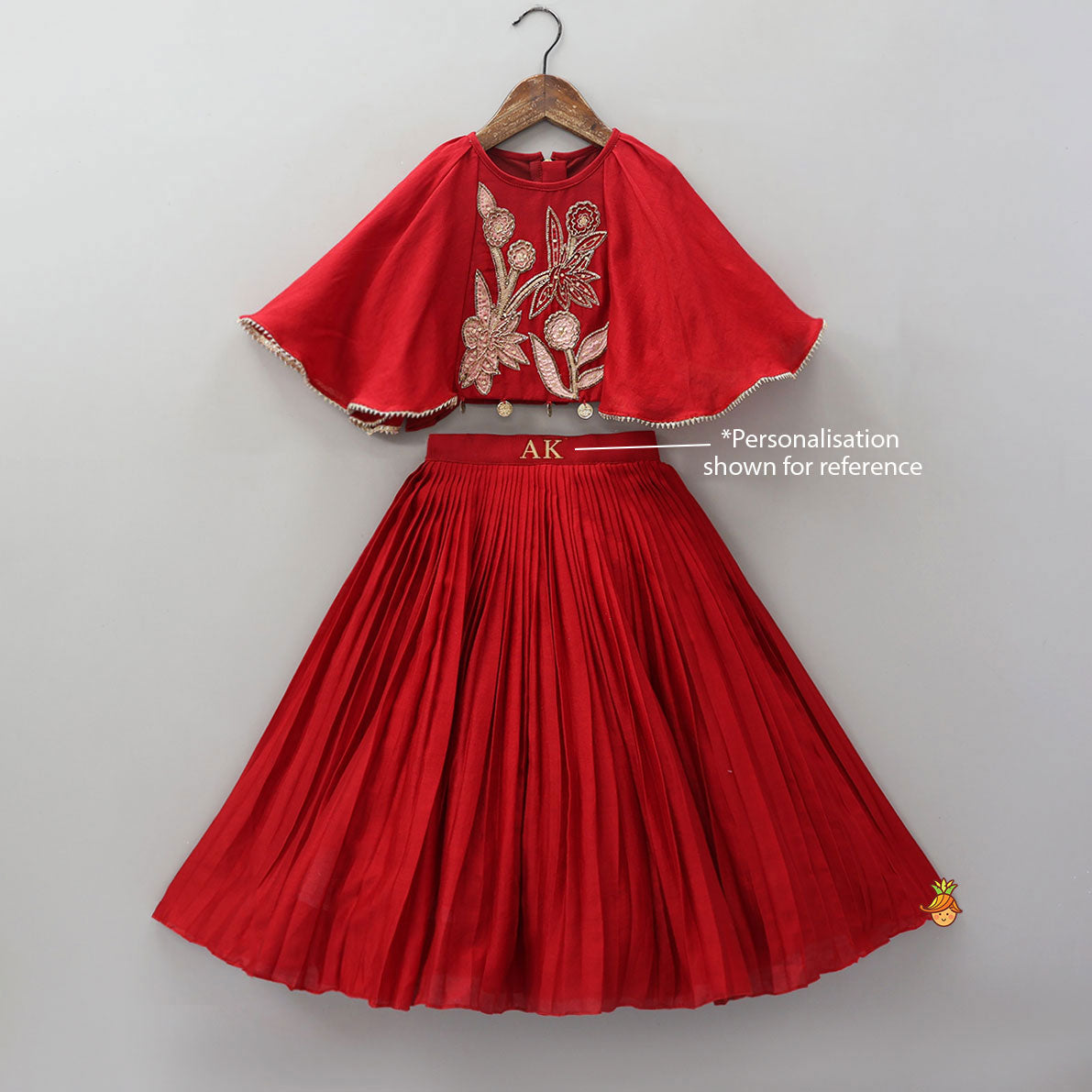 Cape Style Hand Embroidered Top And Pleated Lehenga
