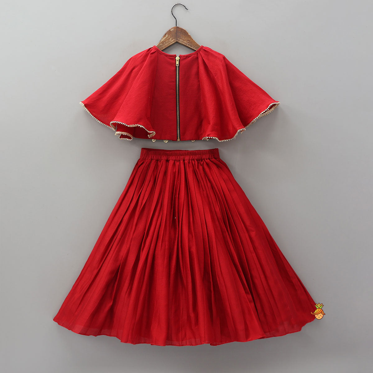 Cape Style Hand Embroidered Top And Pleated Lehenga
