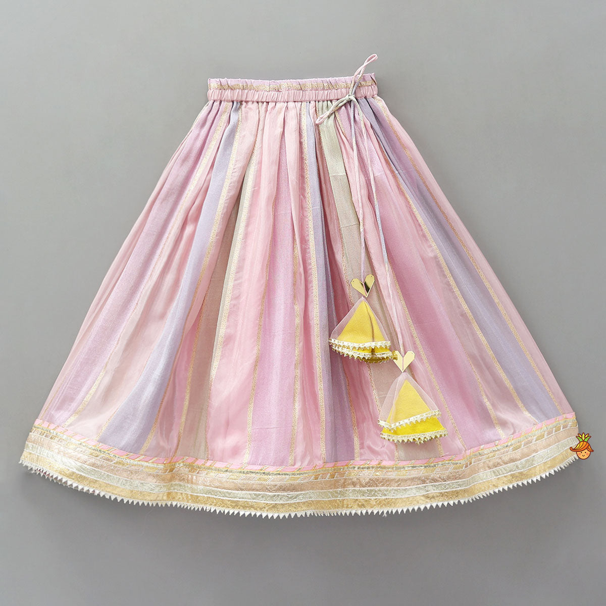 Mirror Work Top And Shimmery Lehenga With Detachable Dupatta And Heart Shaped Bag