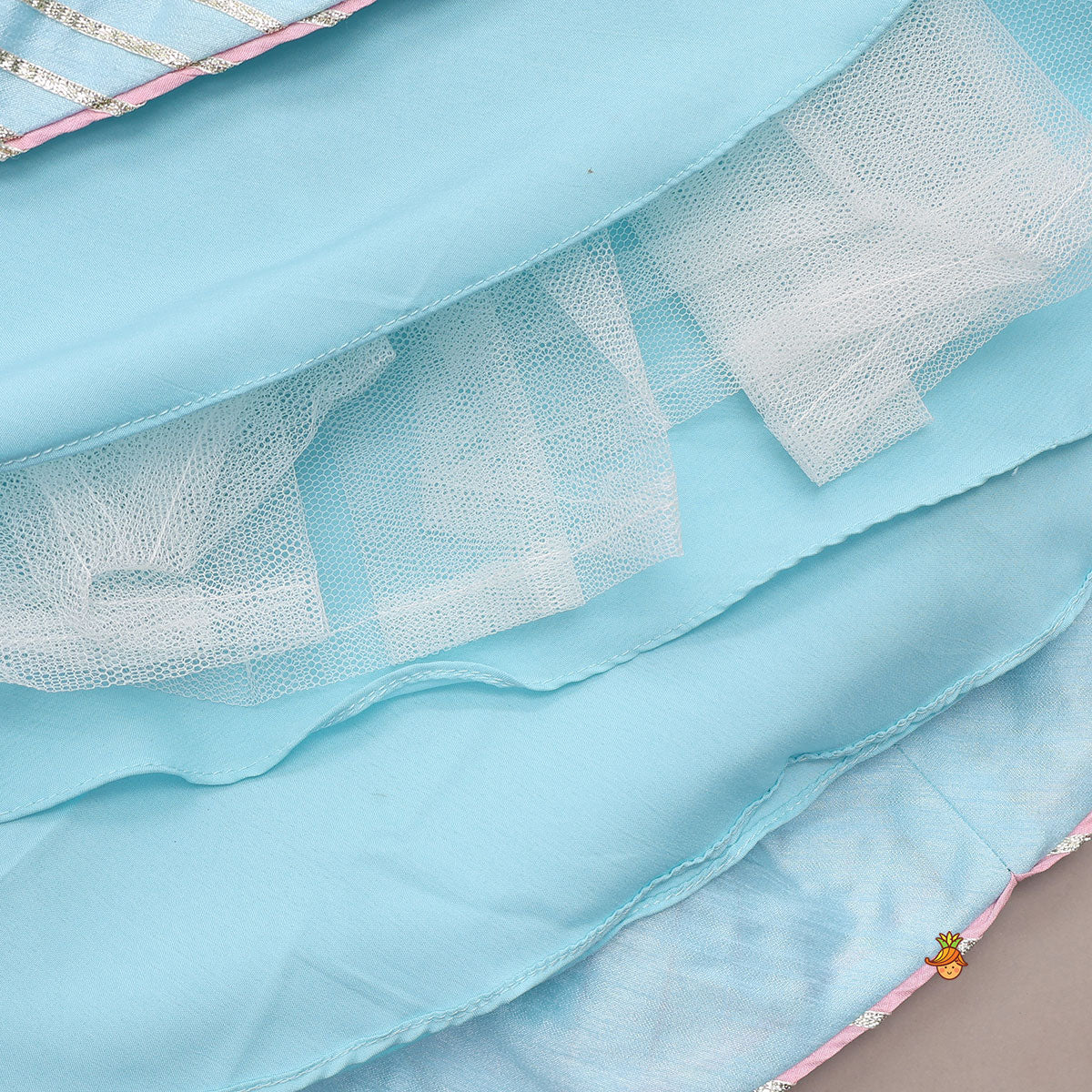 Embroidered Strappy Crop Top And Lehenga With Net Dupatta