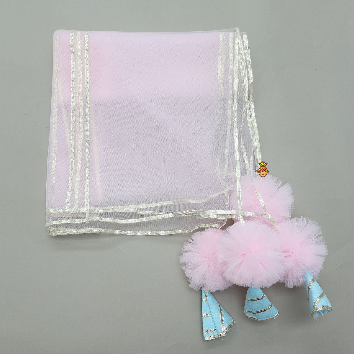 Embroidered Strappy Crop Top And Lehenga With Net Dupatta