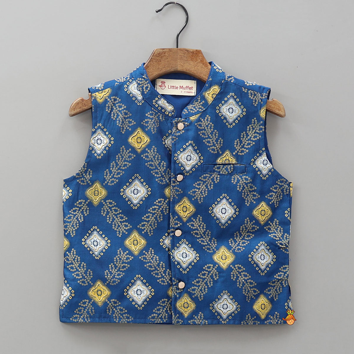 Foil Printed Ethnic Kurta Set With Jacket And Dhoti