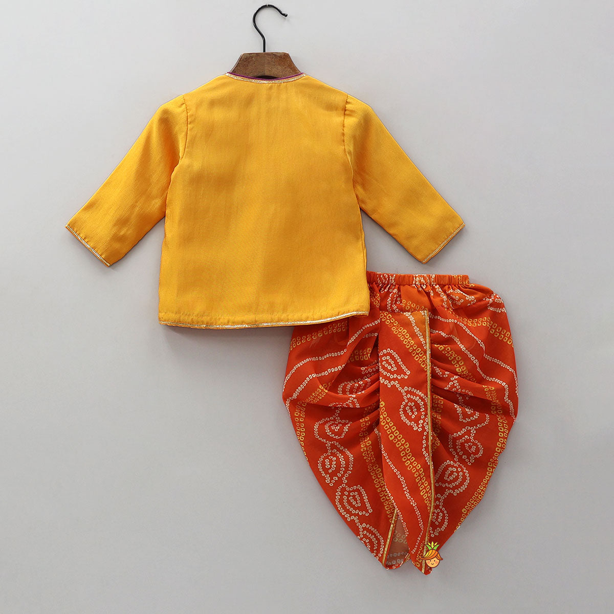 Hand Embroidered Angarkha Style Kurta And Bandhani Printed Dhoti